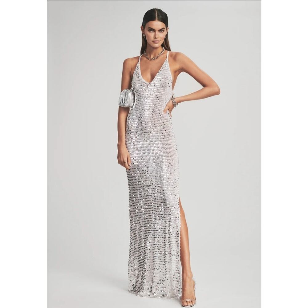 Retrofete Marie Sequin Crochet Dress in Silver and White Size XS/S NWT Maxi